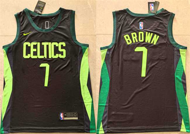 Mens Boston Celtics #7 Jaylen Brown Black 2024-25 City Edition Stitched Basketball Jersey